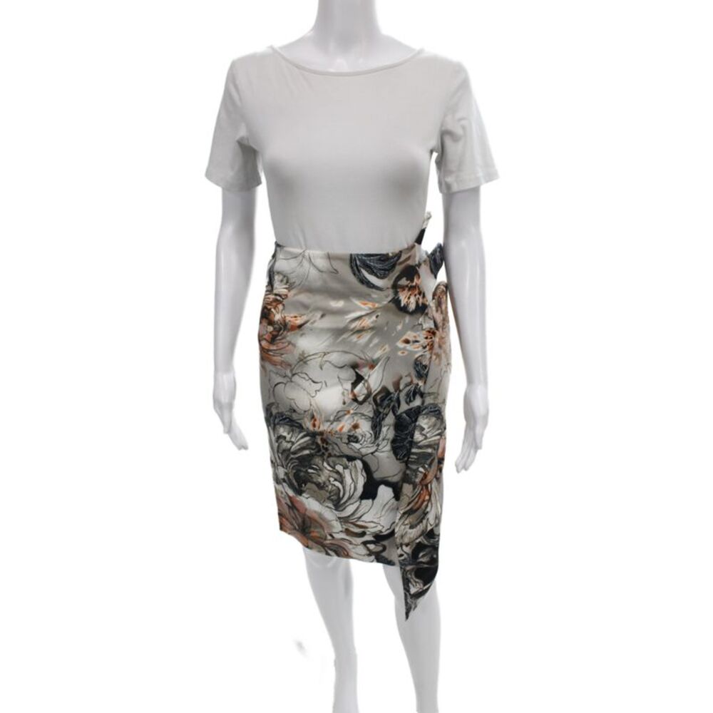 Karen Millen Women Beige Floral Wrap Skirt Size 12
